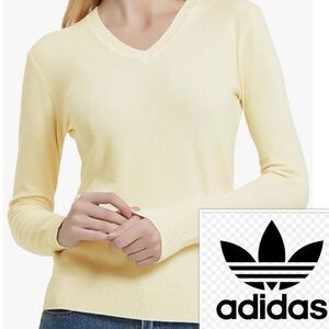 Adidas Yellow/Cream Long Sleeve V-Neck Pullover Sweater/Sweatshirt. Small. EUC